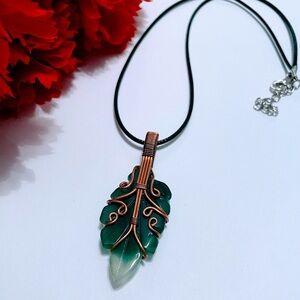 Elegant Copper and Green Onyx Leaf Pendant Necklace